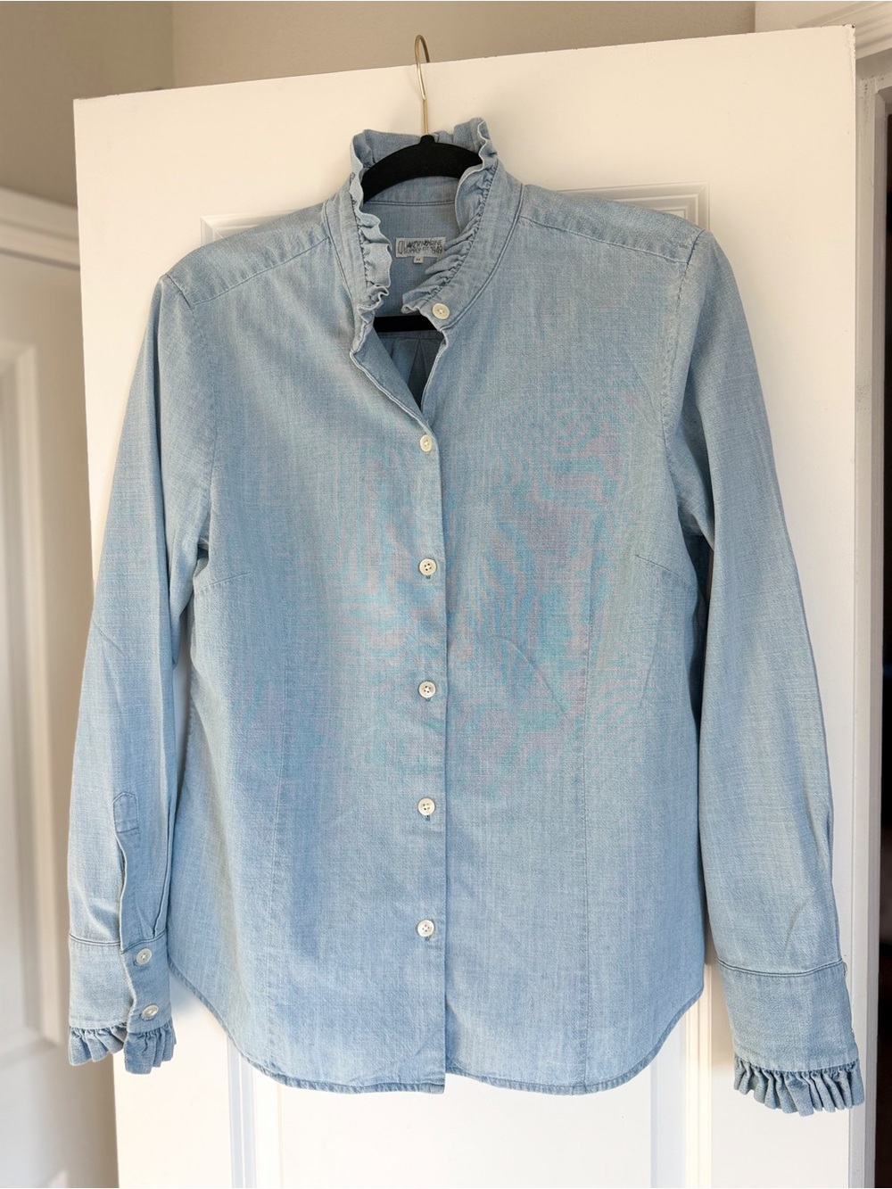Quaker Marine Supply Ruffle Collar Chambray Button-Up